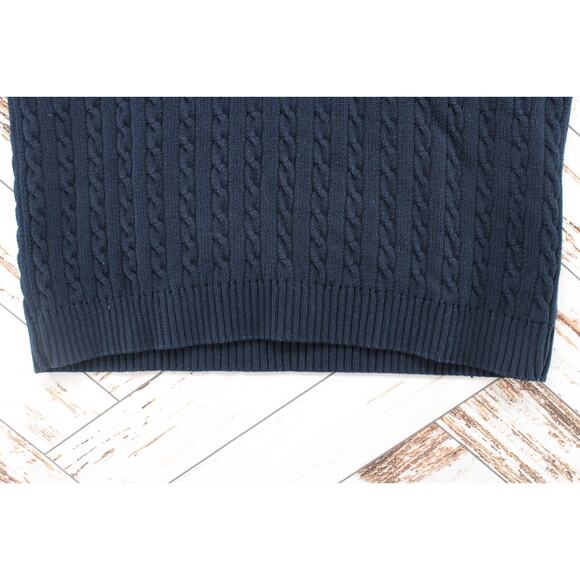 VTG Lauren Ralph Lauren Sweater Women's Large Blue Crest Logo 1/4 Zip Cable Knit - Picture 6 of 12